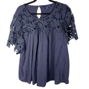 Tommy Hilfiger, Size 3X, Navy Lace Blouse, Scoop Neck, Short Sleeve, Plus
